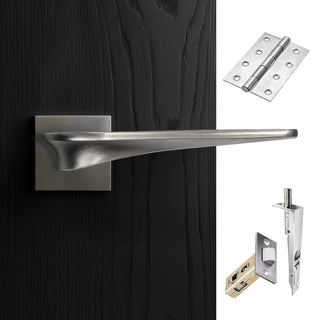 Image: Zenith Double Door Lever Handle Pack - 8 Square Hinges - Satin Finish - Combo Handle and Accessory Pack