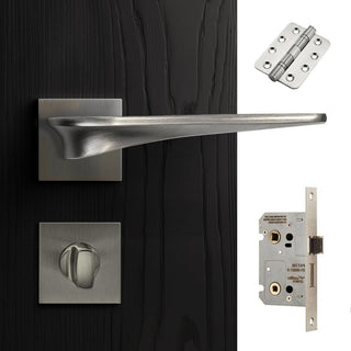 Image: Zenith Door Lever Bathroom Handle Pack - 4 Radius Cornered Hinges - Satin Finish