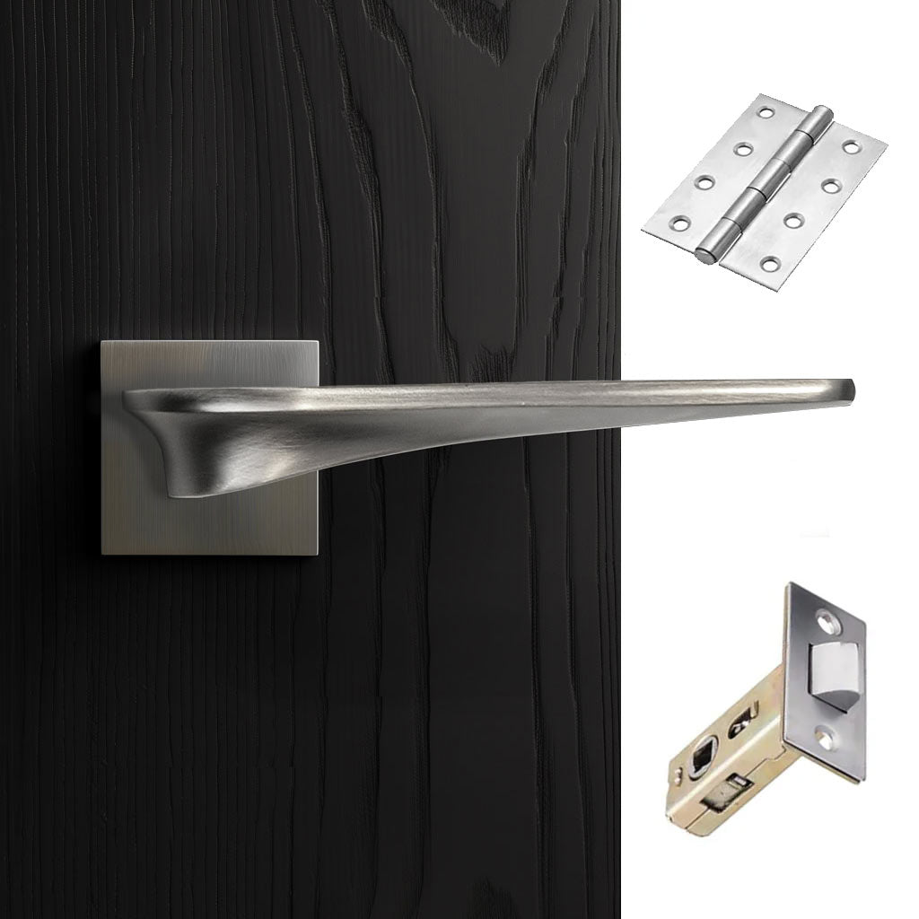 Zenith Door Lever Handle Pack - 3 Square Hinges - Satin Finish