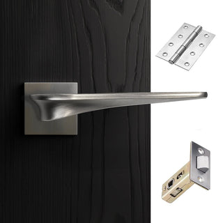 Image: Zenith Door Lever Handle Pack - 4 Square Hinges - Satin Finish