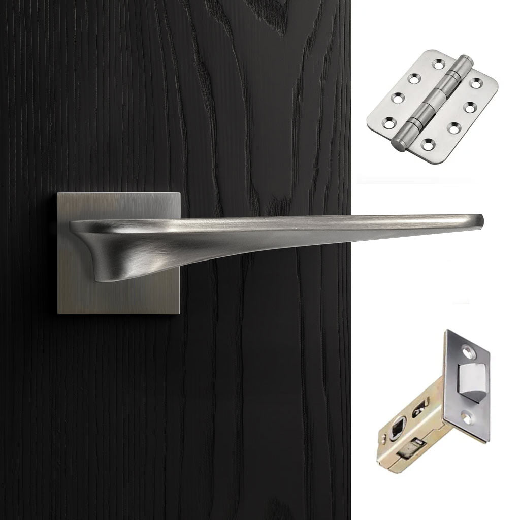 Zenith Door Lever Handle Pack - 3 Radius Cornered Hinges - Satin Finish