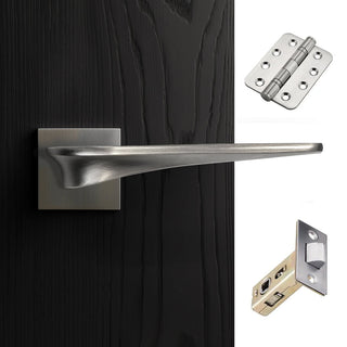 Image: Zenith Door Lever Handle Pack - 3 Radius Cornered Hinges - Satin Finish