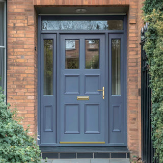 Image: Exterior Victorian Ailsa 2L 4P Front Door with Two Sidelights & Transom - Customisable: Size, Colour, Glass and Sidelight Options