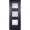 Premium Double Sliding Door & Wall Track - Amsterdam Black Primed Door - Clear Glass - Unfinished