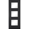 Premium Single Sliding Door & Wall Track - Antwerp 3 Pane Black Primed Door - Clear Glass