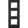 Premium Double Sliding Door & Wall Track - Antwerp 3 Pane Black Primed Door - Clear Glass