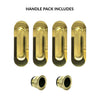 2 Pairs of Burbank 120mm Sliding Door Oval Flush Pulls and 2x  Finger Pull - Polished Gold Finish