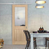 Top Mounted Stainless Steel Sliding Track & Door - Belize Oak Door - Silkscreen Etched Glass - Prefinished