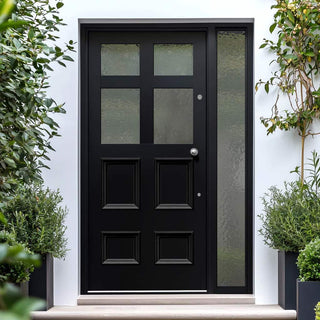 Image: Exterior Victorian Bird 4L 4P Front Door with Single Sidelight - Customisable: Size, Colour, Glass and Sidelight Options