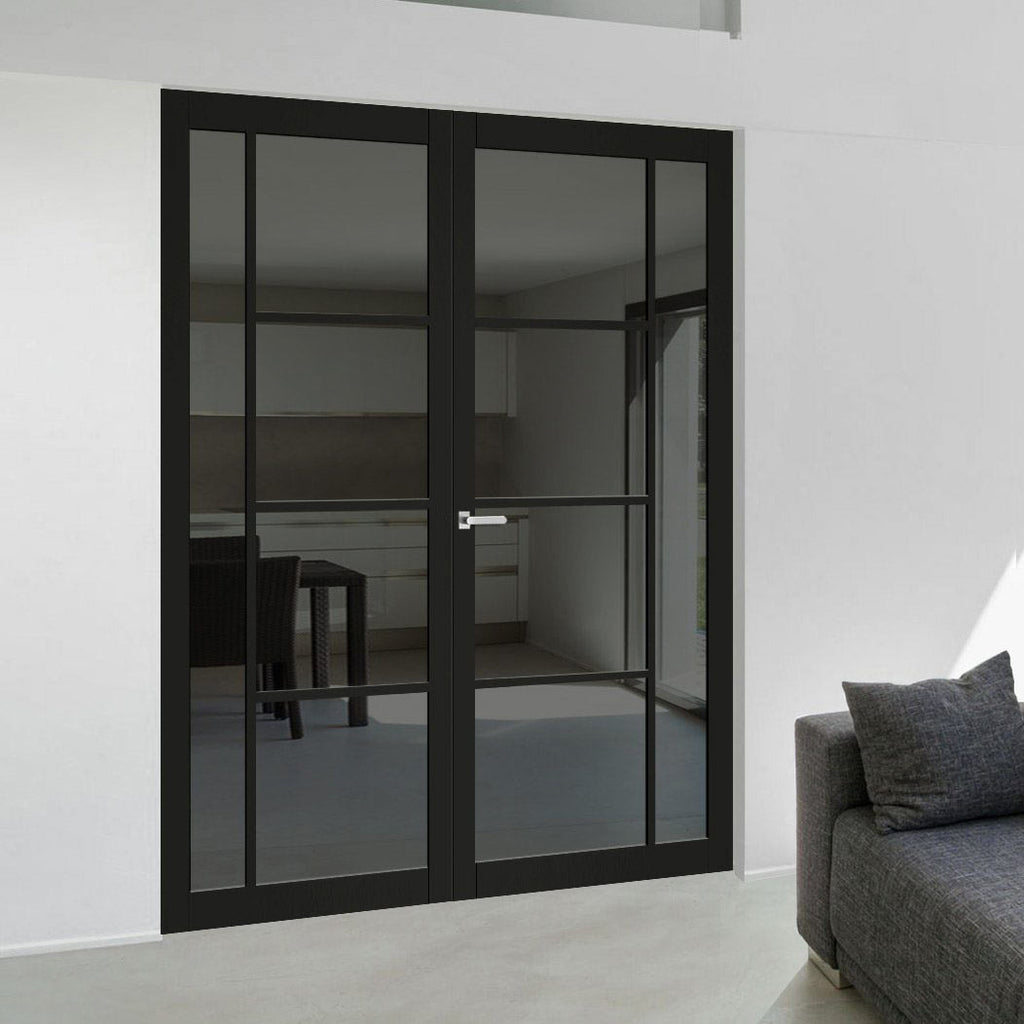 Brixton Black Internal Door Pair - Prefinished - Tinted Glass - Urban