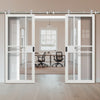 Sirius Tubular Stainless Steel Sliding Track & Double Door - Industrial City White Internal Door - Clear Glass - Prefinished