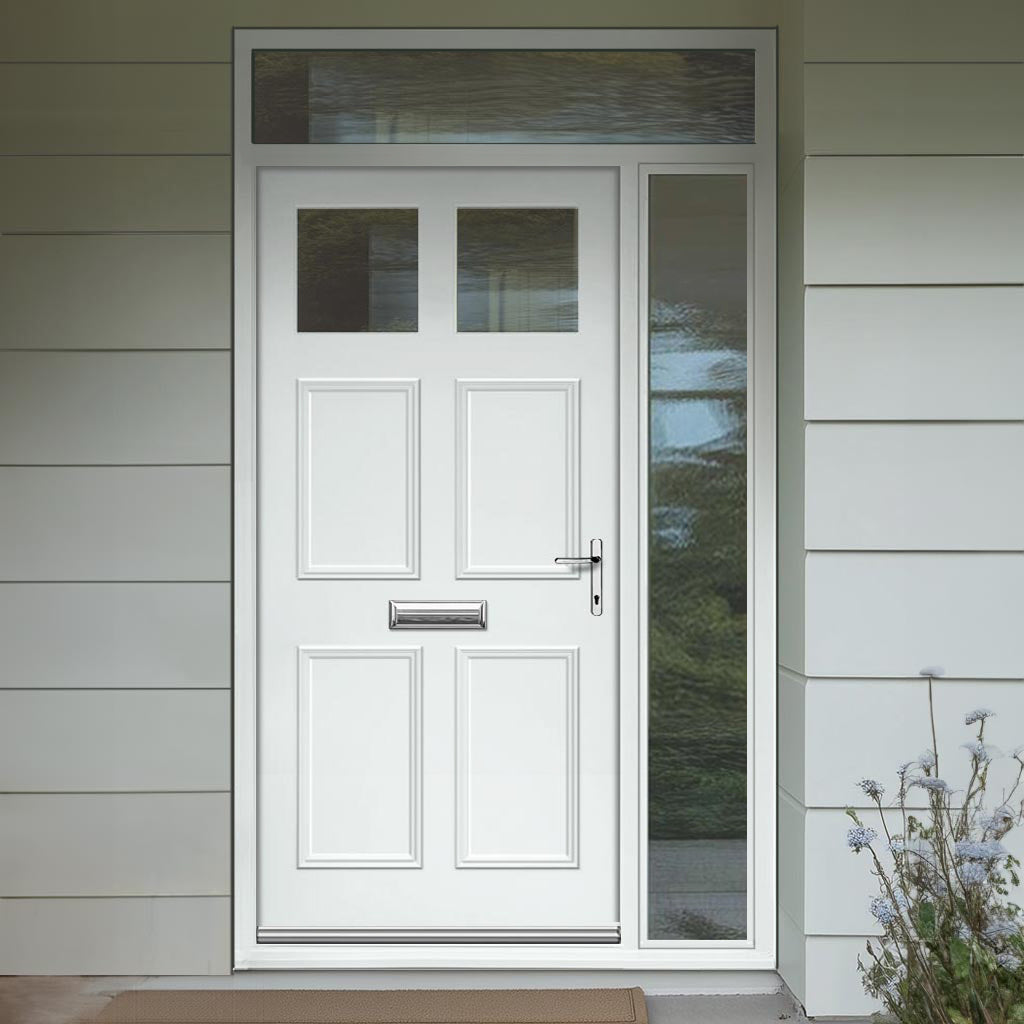 Exterior Colonial 2L 4P Front Door with Single Sidelight and Transom - Customisable: Size, Colour, Glass and Sidelight Options