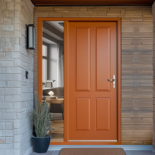 Image: Colonial 4 Panel External Hardwood Front Door and Frame Set - One Unglazed Side Screen