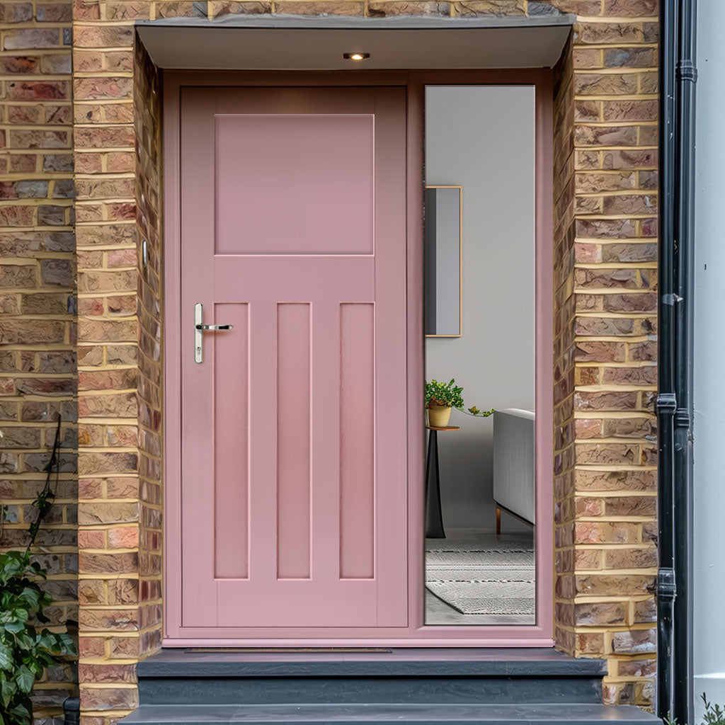 DX30's Style External Hardwood Front Door and Frame Set - One Unglazed Side Screen