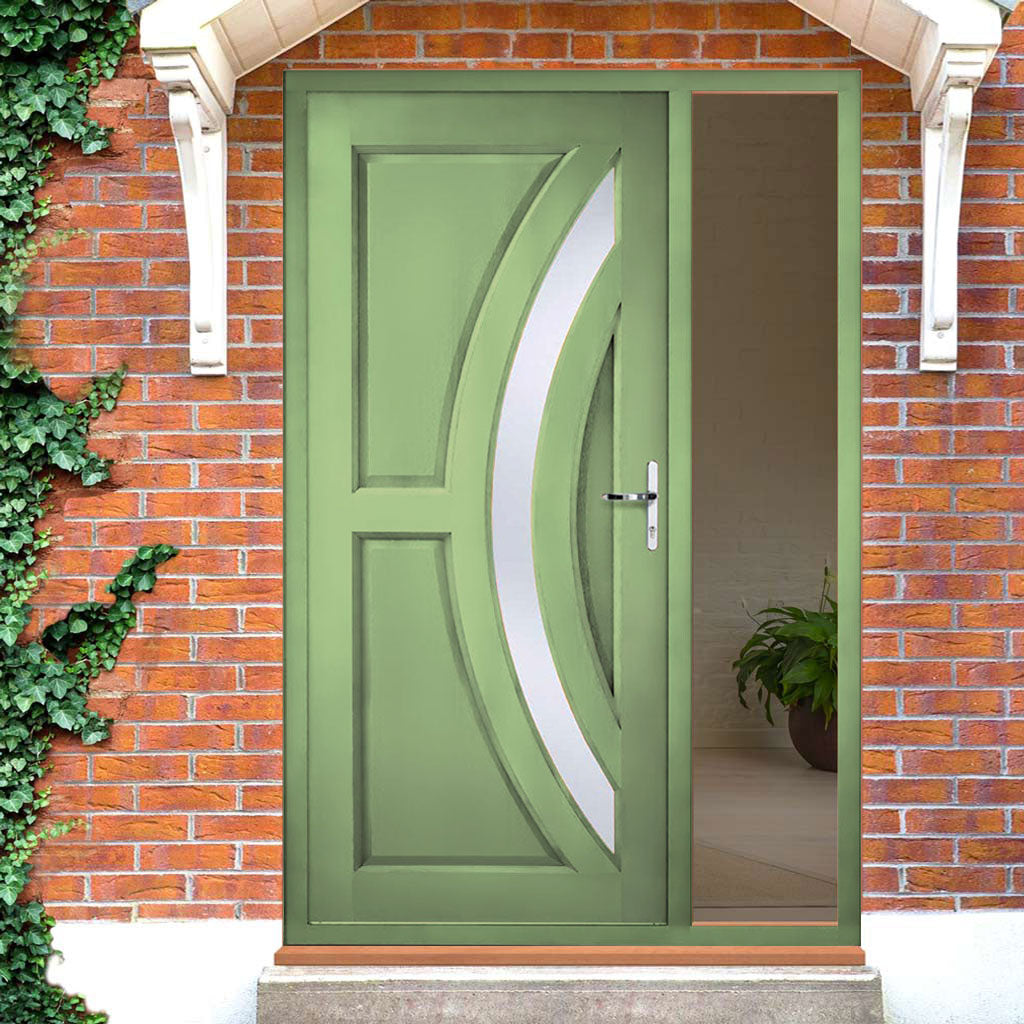 Harrow External Hardwood Front Door and Frame Set - Frosted Double Glazing - One Unglazed Side Screen