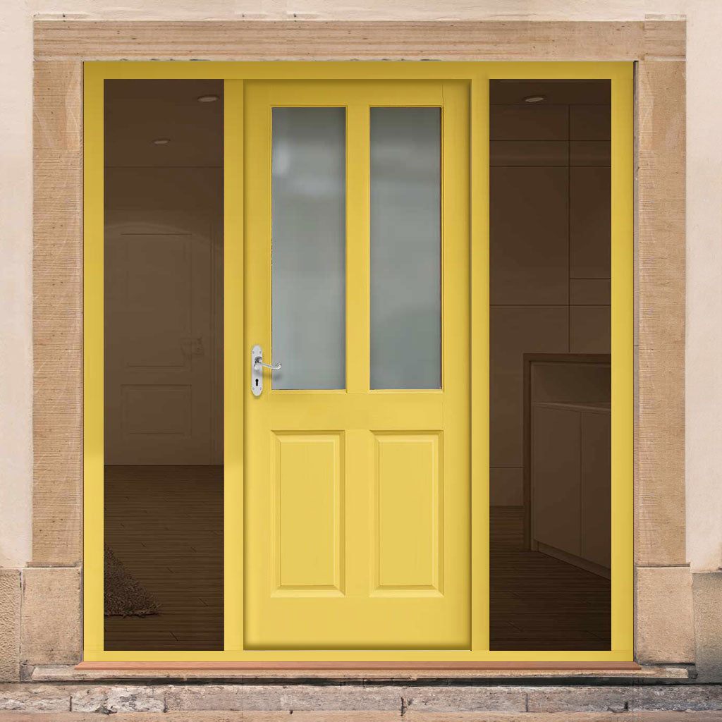 Malton External Hardwood Front Door and Frame Set - Frosted Double Glazing - Two Unglazed Side Screens