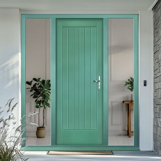 Image: Norfolk Flush Exterior Oak Front Door and Frame Set - Two Unglazed Side Screens