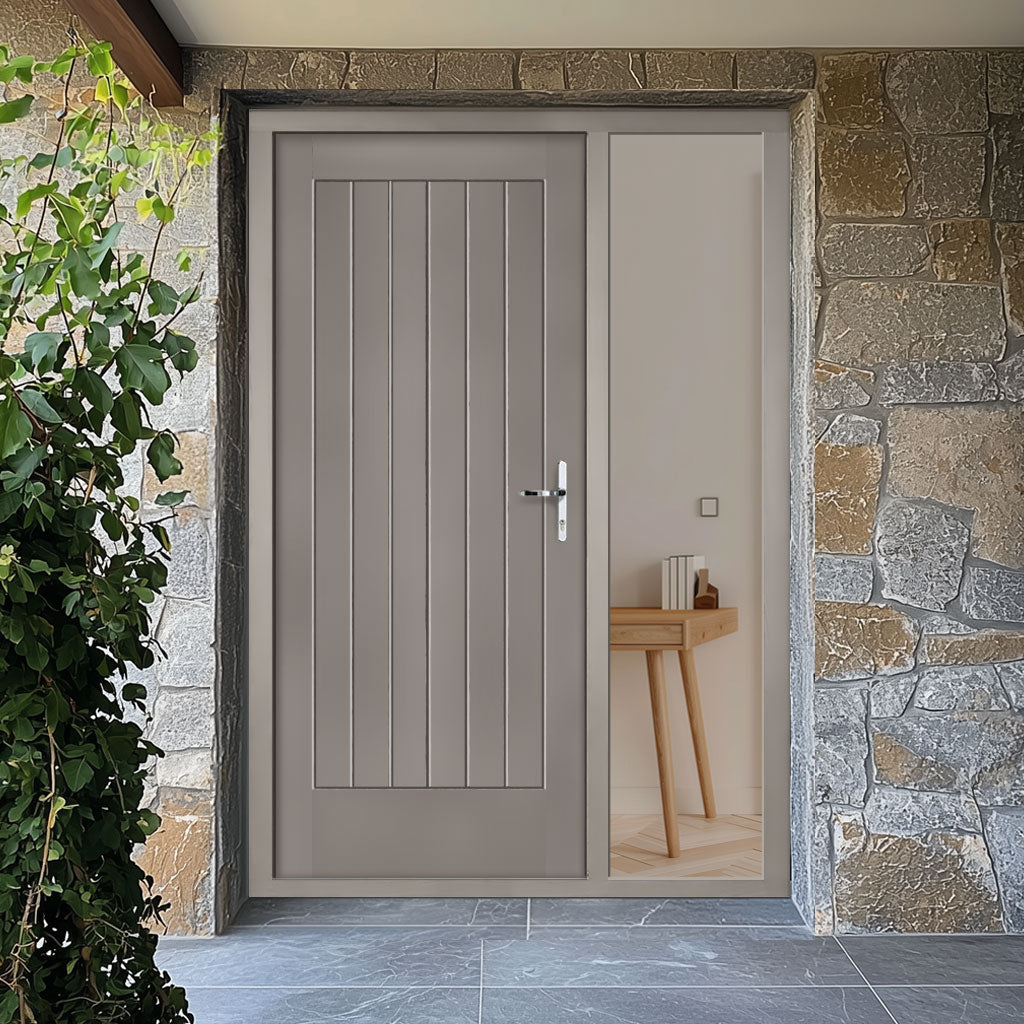 Norfolk Flush Exterior Oak Front Door and Frame Set - One Unglazed Side Screen