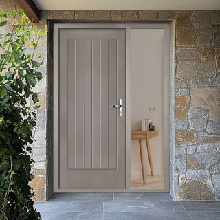 Image: Norfolk Flush Exterior Oak Front Door and Frame Set - One Unglazed Side Screen