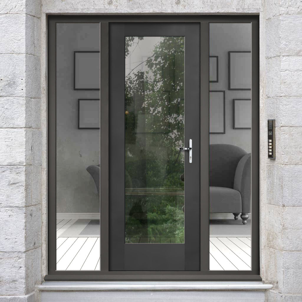 External Shaker 1L Oak Front Door - Clear Double Glazing - Two Unglazed Side Screens