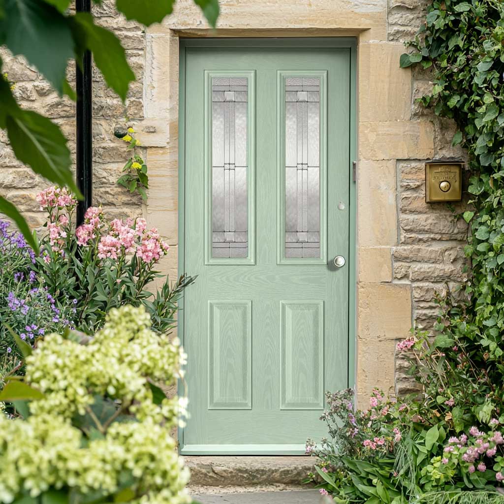 GRP Green & White Malton Composite Front Door - Leaded Double Glazing - No Frame or Fittings