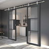 Sirius Tubular Stainless Steel Sliding Track & Double Door - Industrial Cosmo Graphite Grey Internal Door - Clear Glass - Laminated - Prefinished