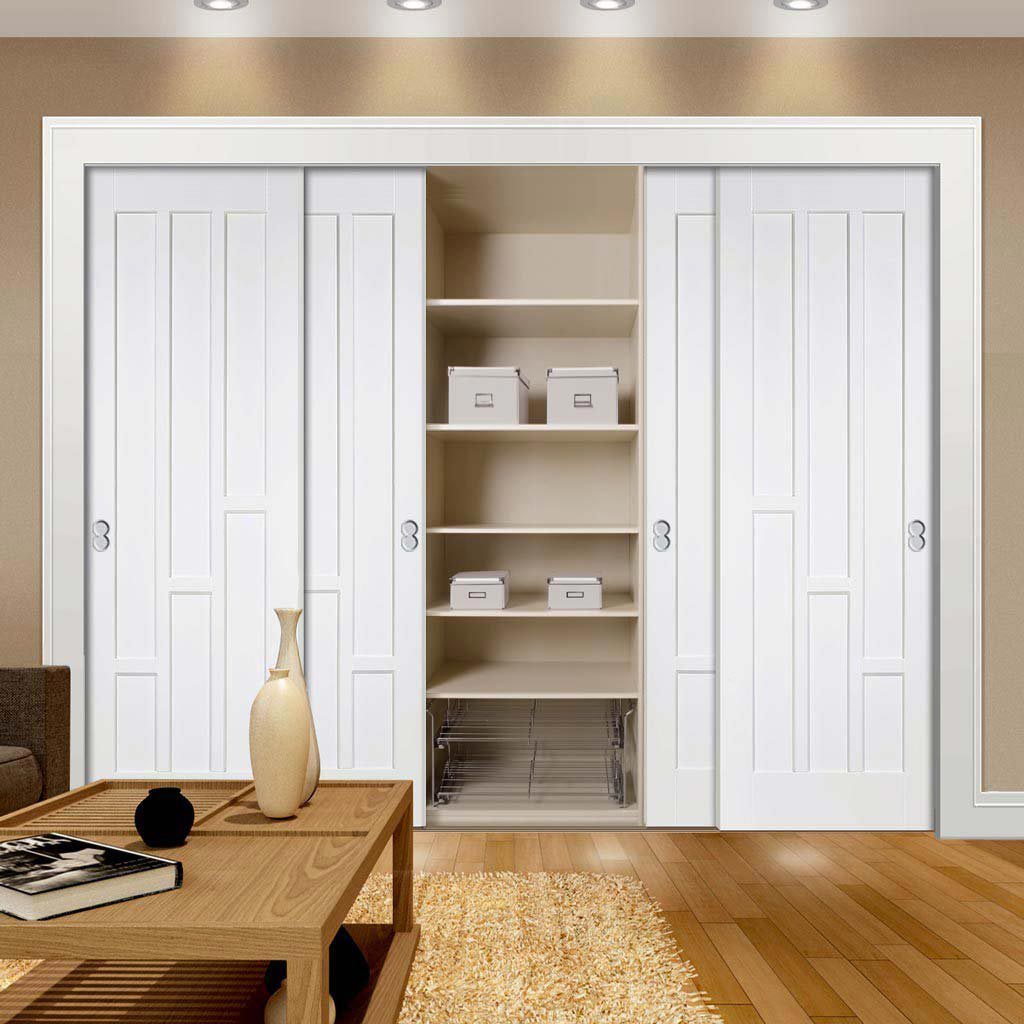 Minimalist Wardrobe Door & Frame Kit - Four Coventry Panel Doors - White Primed