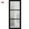 Top Mounted Black Sliding Track & Solid Wood Double Doors - Eco-Urban Manchester 3 Pane Doors DD6306 - Clear Reeded Glass - Shadow Black Premium Primed