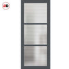 Top Mounted Black Sliding Track & Solid Wood Double Doors - Eco-Urban Manchester 3 Pane Doors DD6306 - Clear Reeded Glass - Stormy Grey Premium Primed