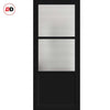 Berkley 2 Pane 1 Panel Solid Wood Internal Door Pair UK Made DD6309 - Clear Reeded Glass - Eco-Urban® Shadow Black Premium Primed