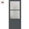 Top Mounted Black Sliding Track & Solid Wood Double Doors - Eco-Urban Berkley 2 Pane 1 Panel Doors DD6309 - Clear Reeded Glass - Stormy Grey Premium Primed