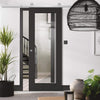 Top Mounted Stainless Steel Sliding Track & Door - Diez Charcoal Black 1L Door - Raised Mouldings - Clear Glass - Prefinished