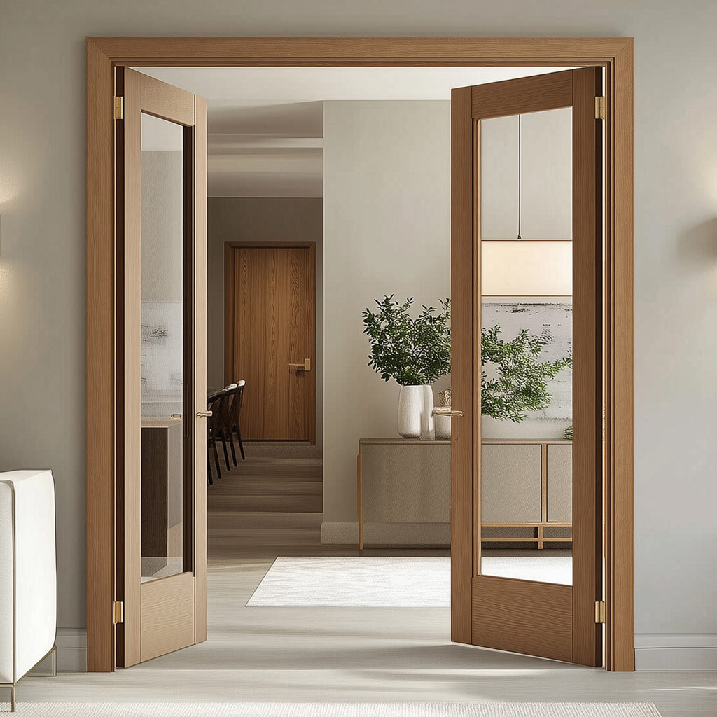 Pattern 10 Oak 1 Pane Internal Door Pair - Clear Glass