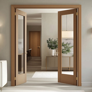 Image: Pattern 10 Oak 1 Pane Internal Door Pair - Clear Glass