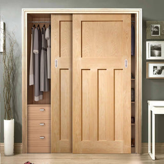 Image: Minimalist Wardrobe Door & Frame Kit - Two DX Oak Panel Door - 1930's Style