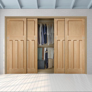 Image: Minimalist Wardrobe Door & Frame Kit - Four DX Oak Panel Door - 1930's Style