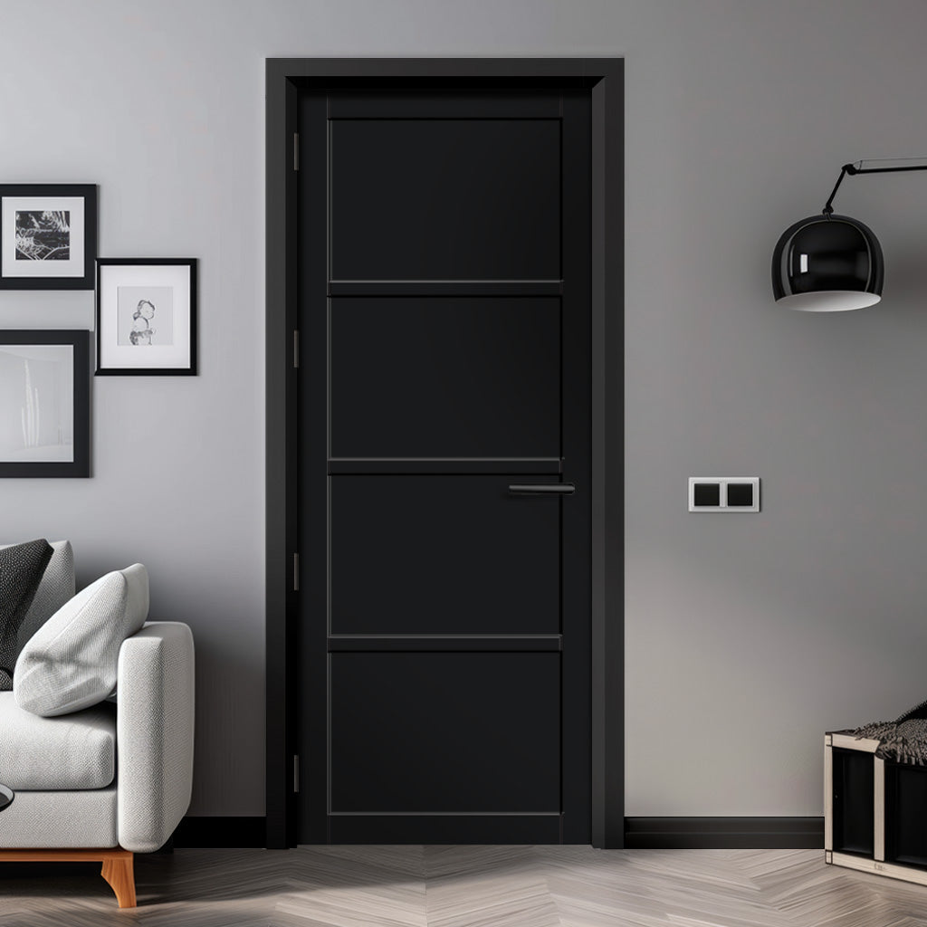 EasiKit Internal Door and Frame Kit - Brooklyn 4 Panel Solid Wood Internal Door - Premium Primed - Colour Options