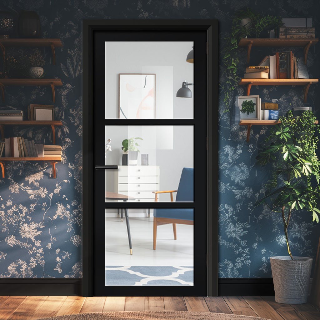 EasiKit Internal Door and Frame Kit - Manchester 3 Pane Solid Wood Internal Door - Premium Primed - Colour & Glass Options