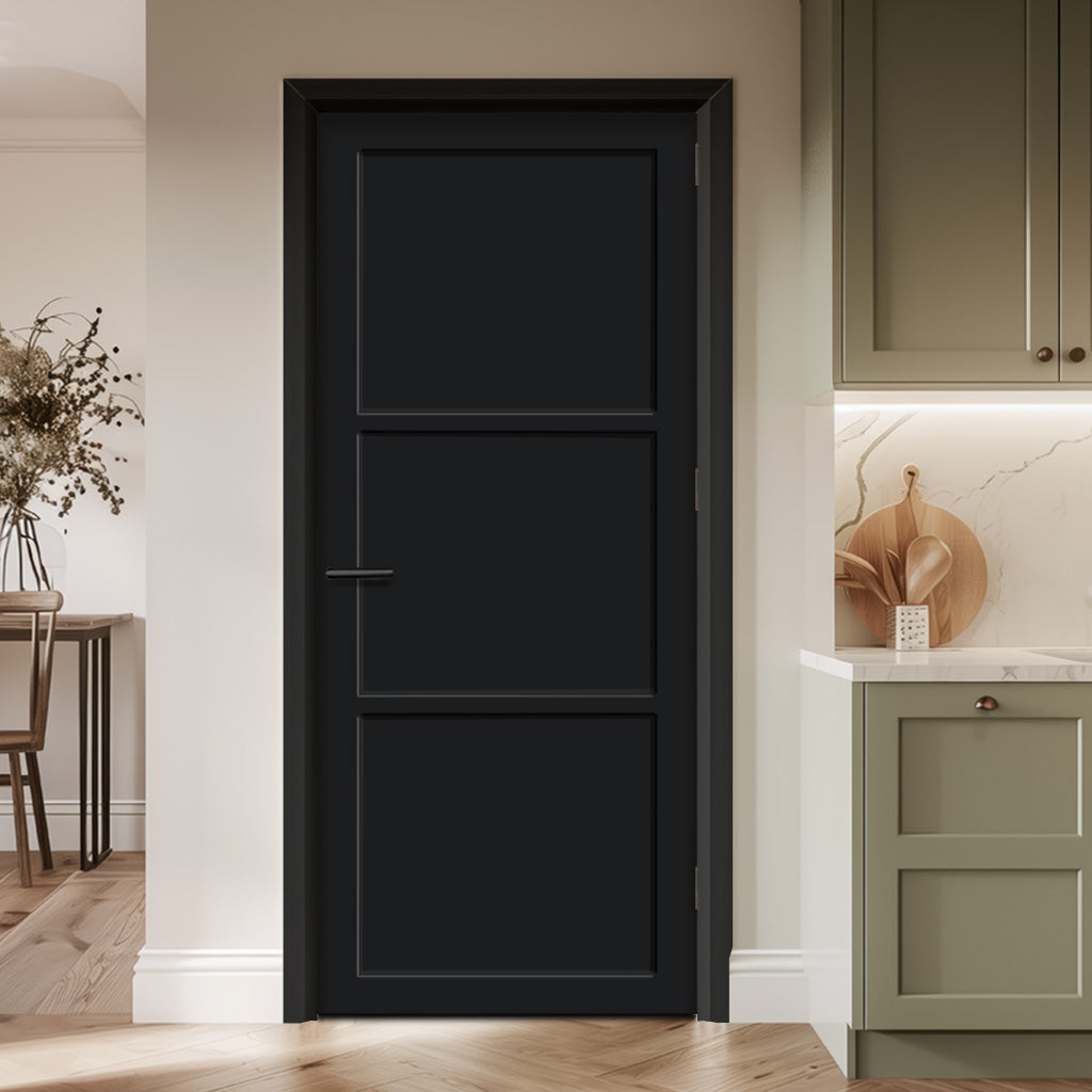 EasiKit Internal Door and Frame Kit - Manchester 3 Panel Solid Wood Internal Door - Premium Primed - Colour Options