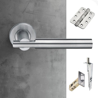 Image: Turin Double Door Lever Handle Pack - 8 Radius Cornered Hinges - Satin Finish - Combo Handle and Accessory Pack