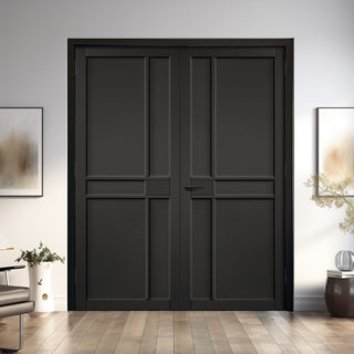 Image: Greenwich Panel Black Painted Internal Door Pair - Prefinished