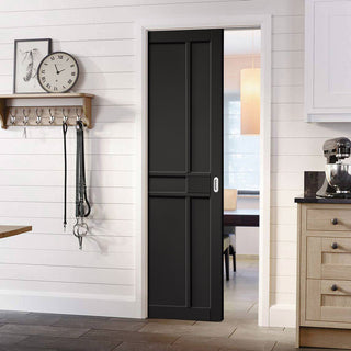 Image: Greenwich Panel Black Painted Single Evokit Pocket Door - Prefinished