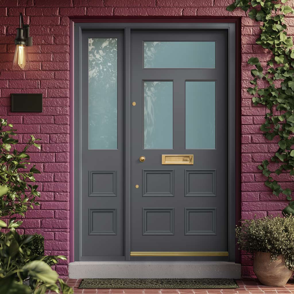 Exterior Victorian Bronte 3L 4P Front Door with Single Sidelight - Customisable: Size, Colour, Glass and Sidelight Options