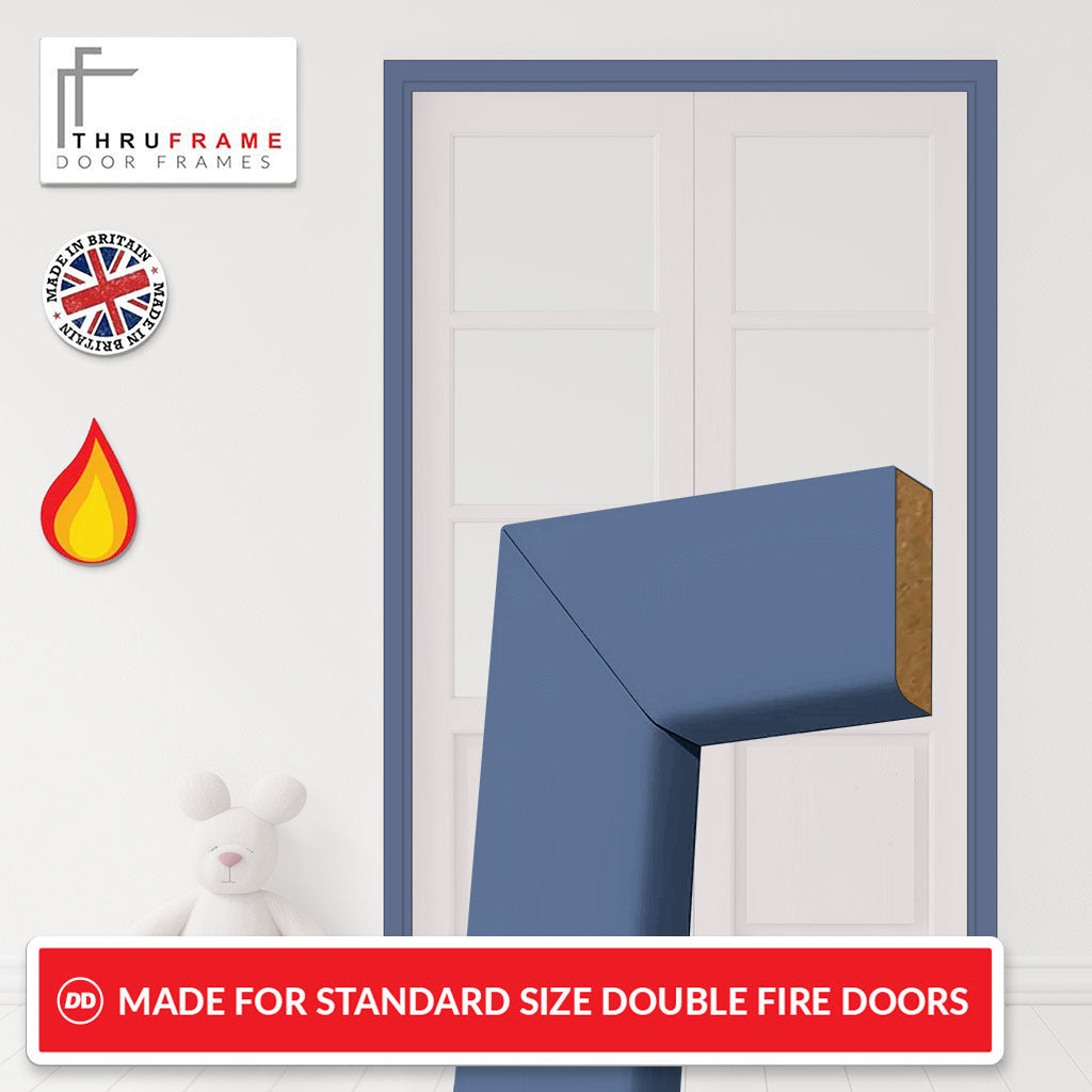 Made to Size Thruframe Interior Heather Blue Primed Door Lining Frame and Simple Architrave Set - Suits Double Fire Doors