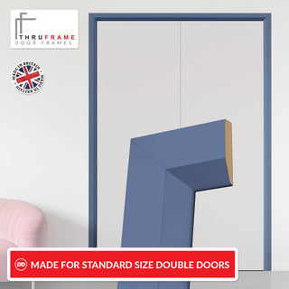 Image: Made to Size Thruframe Interior Urban Heather Blue Primed Door Lining Frame and Modern Architrave Set - Suits Double Doors