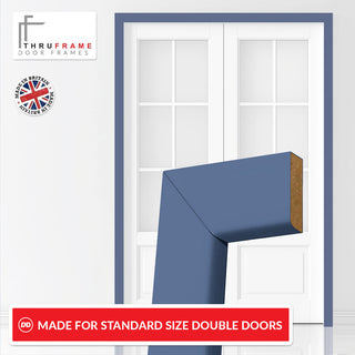 Image: Made to Size Thruframe Interior Urban Heather Blue Primed Door Lining Frame and Simple Architrave Set - Suits Double Doors