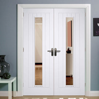 Image: Mexicano Internal Door Pair - Clear Glass - White Primed