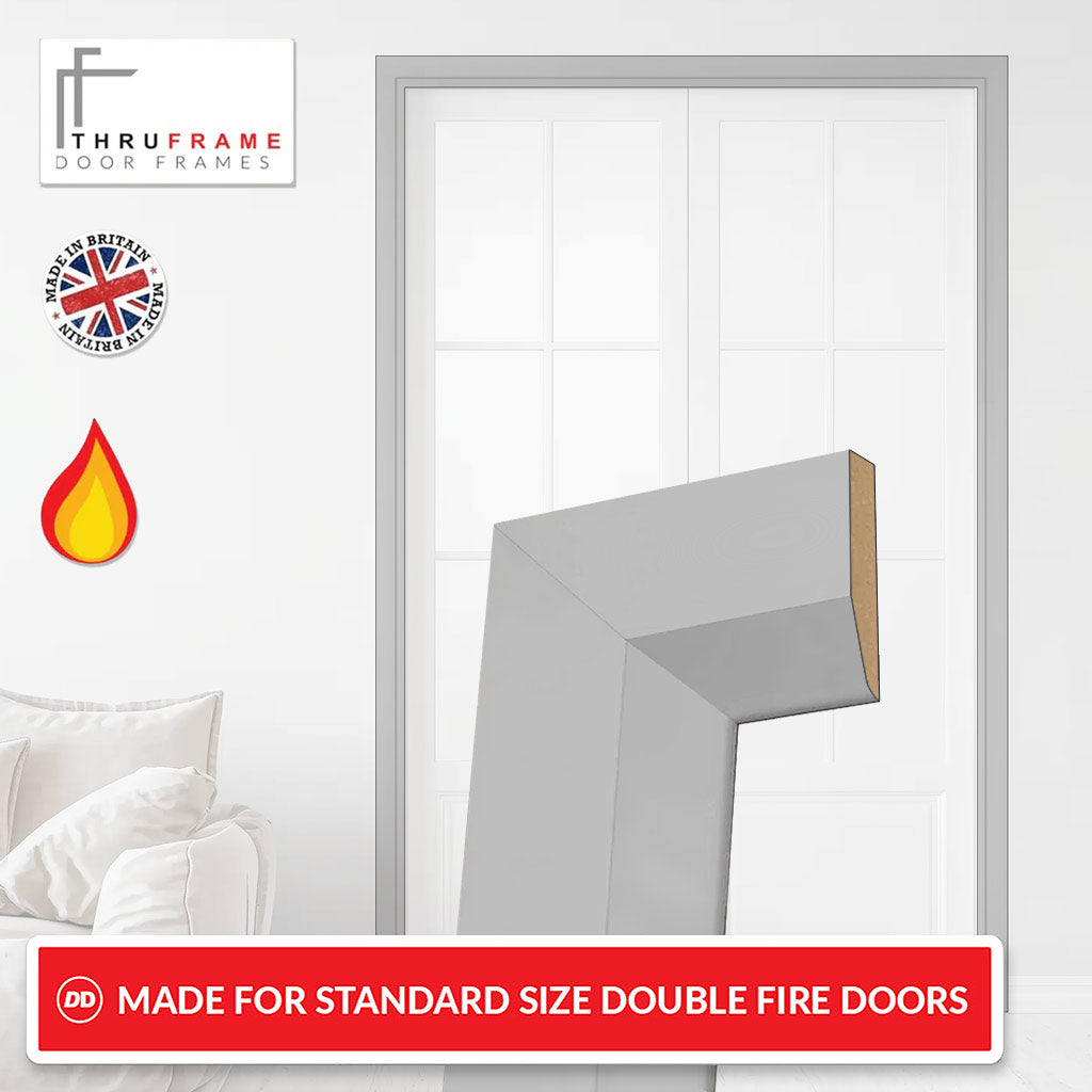 Made to Size Thruframe Interior Mist Grey Primed Door Lining Frame and Modern Architrave Set - Suits Double Fire Doors