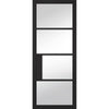 Premium Double Sliding Door & Wall Track - Chelsea 4 Pane Black Primed Door - Clear Glass