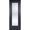 Premium Double Sliding Door & Wall Track - Eindhoven Black Primed Door - Clear Glass - Unfinished